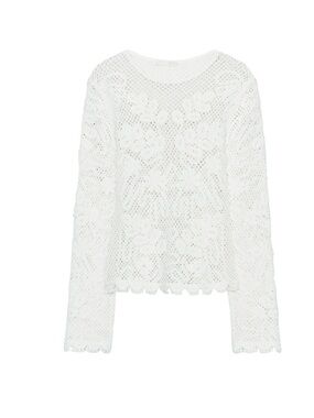 Zara White Crochet Knit Long Sleeve Top